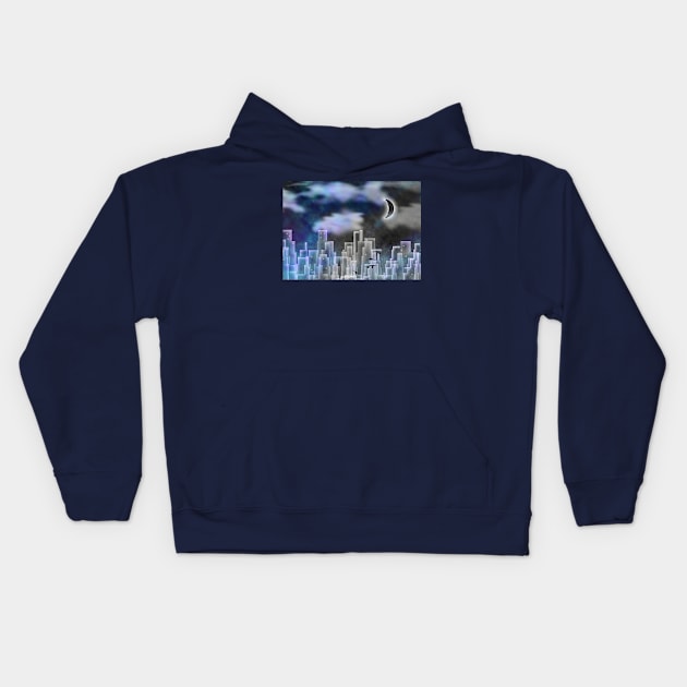 Night city silhouettes Kids Hoodie by rolffimages